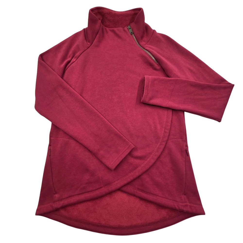 Athleta Cozy Karma Asym Pullover Burgundy Red Fleece Lined Sweatshirt Small